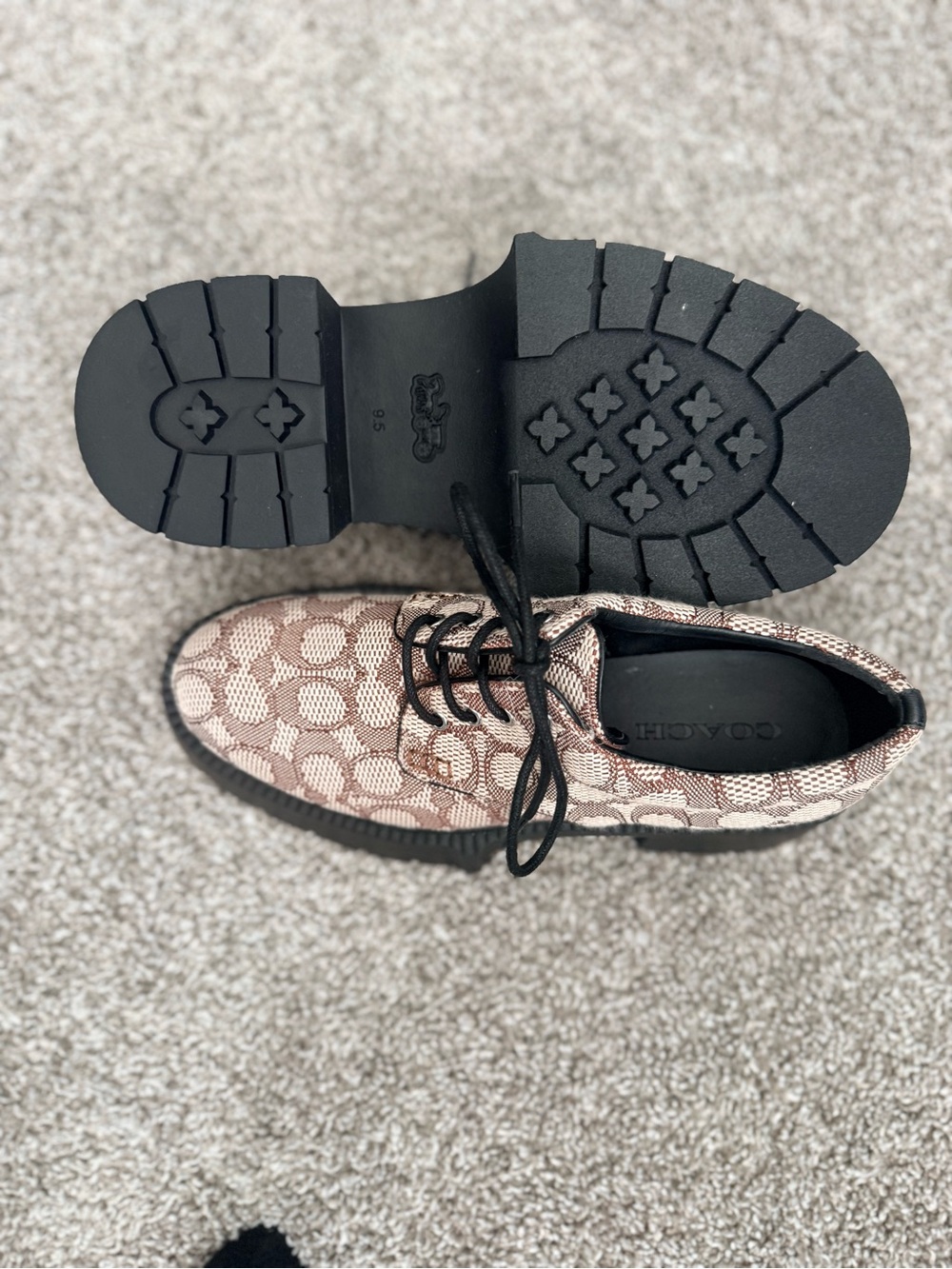Coach Signature Monogram Lace-Up Platform Shoes in Beige Brown - Picture 3 of 4